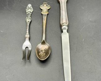 Rolex Spoon, Marthinsen Lemon Fork & Reed & Barton Letter Opener
Vintage TH Marthinsen Norway 2 Prong Lemon Fork Wild Rose Silver plate 
Vintage 4" Rolex Bucherer of Lucerne Switzerland CB Souvenir Collector Spoon
REED & BARTON VINTAGE 1982 WINTERTHUR LETTER OPENER