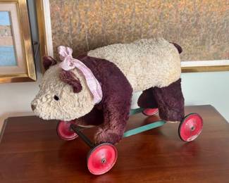Antique Pull Along Teddy Bear Toy