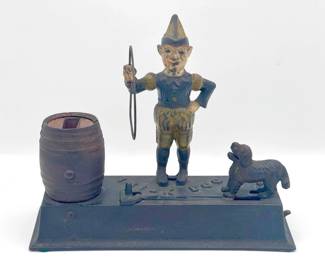 1929 Hubley Trick Dog Cast Iron Bank - Works!