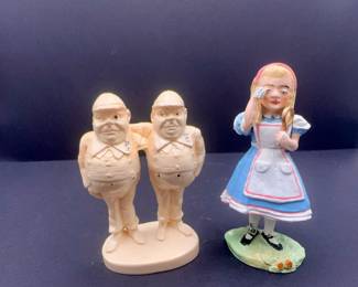 Pewter Painted Alice In Wonderland & Plastic Tweedle Dee And Tweedle Dum