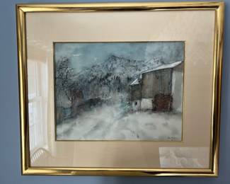 Authenticated 1993 Watercolor Painting “L’Hiver Est La” by Bernard Gantner