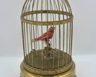 Vintage Singing Bird In Cage Made In France