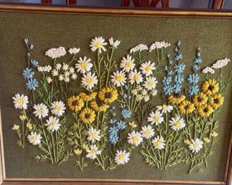 Signed "Field of Daisies" Embroidery by Barbara Elleman