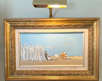 Signed Original Frederick McDuff Oil Painting “Blue and White Tents” with Provenance