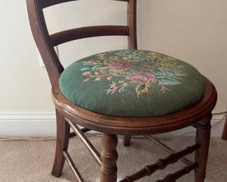 Antique Ladder Back Chair with Embroidered Seat