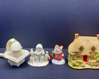 (4) Tiny Figurines Featuring Lilliput Lane & Snowbabies