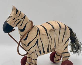 Vintage Style Wooden Pull Toy Zebra