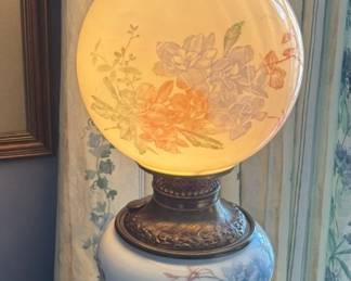 Floral Glass Hurricane Lamp