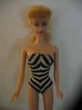 #2 Barbie, original Swimsuit
Black open toe heels, hoop earrings,black wire stand.NO HOLES in feet!!