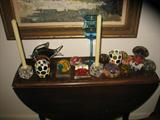 Mahogany Gateleg Table. Glass Paperweight Collection.