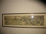 Japanese Watercolor on Rice Paper.Winter Scene with 7 Japanese Stamps.