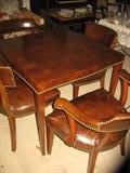 1940's Chocolate Brown Leather Studded Card Table/4 Chairs