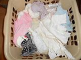Basket Filled with Doll Clothes, Booties,Socks,Shoes, Etc