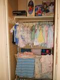 Closet FILLED,with Vintage Baby Clothes,Baby Blankets,
Throw Blankets,Dolls in Boxes on top Shelf