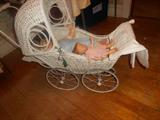 Antique White Wicker Dolly Pram