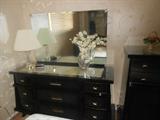 Mid Century Black Dresser/with Beveled Glass Mirror
Crystal Lamp, Crystal Vase