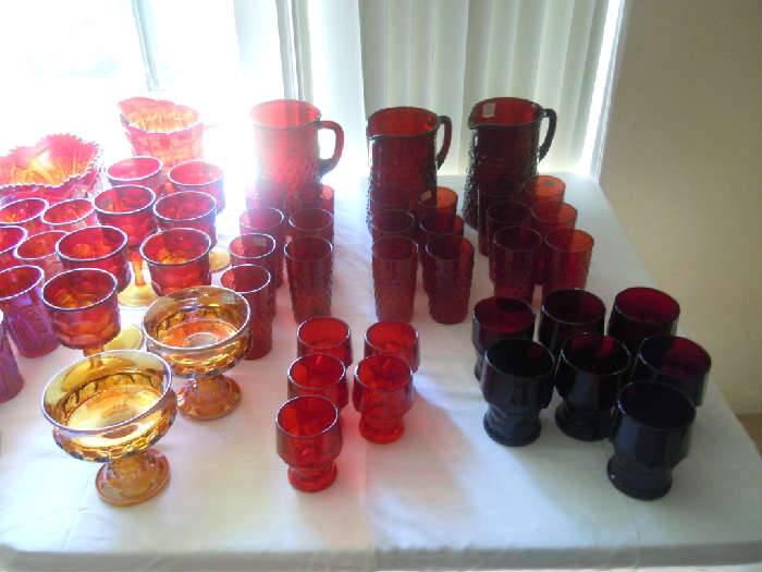 Red Ruby Glasses,Pitchers Amberina still for sale!