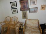 4 Solid Oak Kitchen Chairs, Bamboo Frame with Neutra Color Cushion Chair and Matching Ottoman (on side) various Prints