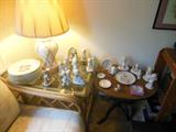 Bamboo Frame Glass Top End Table, with Precious Moments