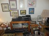 Electronics. Bic Series Z Turntable, Aiwa Speakers, Aiwa Stereo Cassette Reciever,Vcr's, Toshiba Stereo Reciever, Various Prints, Cd's