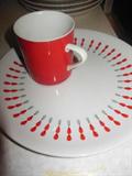 Mid Century Daring Red Mugs (12) with Dessert Plates