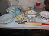 Vintage: Pyrex,Fire King, Corning Ware,Rolling Pin, Etc