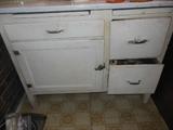 Vintage Kitchen Cabinet/Enamel Top/Drawers/Pull Out,Inside wire towel rack.Original Hardware