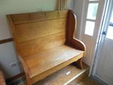 Vintage High Back Bench with Storage Drawer
