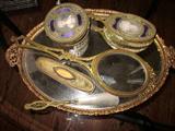 Victorian dresser set, 6-piece. Bronze, enamel, Victorian portrait inserts.