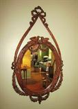 Antique solid wood, and carved mirror
