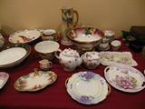 Haviland Limogee, Bavaria,Hand Painted Cookie Plates, Dessert Sets,
Tankard, Lemonade Pitcher (no cups),2 Piece Gorgeous Hand Painted Bavaria Punch Bowl.Stand