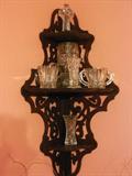Gorgeous Mahogany Fretwork Shelf with Waterford Crystal
