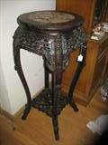 1920's Rosewood Carved, marble top plant stand.