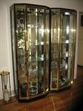 Brass/ Black Laqured 2 seperate Glass lighted Curio Cabinets.