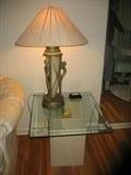 Marble Base end table with Beveled glass top.