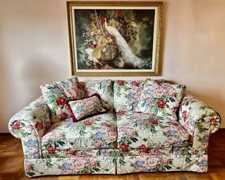 Floral Sofa Custom Made By Norman's Of Salisbury With Throw Pillows & Extra Fabric, Matches Drapes
Lot #: 5