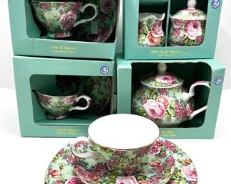 Edwardian Collection English China Tea Set With Plates, With Gold Accents, Some New In Box
Lot #: 48