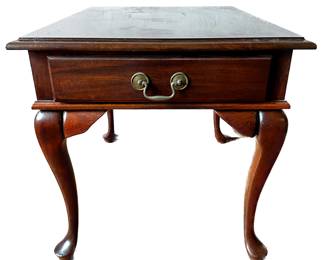 Vintage Solid Wood Side Table With Brass Tone Hardware & Cariole Legs
Lot #: 44