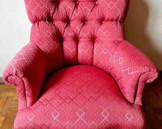 Ethan Allen Upholstered Tufted Arm Chair With Casters In Front
Lot #: 4