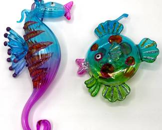 2 New Hand Blown Glass Christmas Ornaments: Seahorse & Fish
Lot #: 146