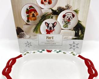 New In Box Pier 1 Imports Set Of 4 Christmas Dog Salad Plates & Vintage Pfaltzgraff Christmas Platter
Lot #: 134
