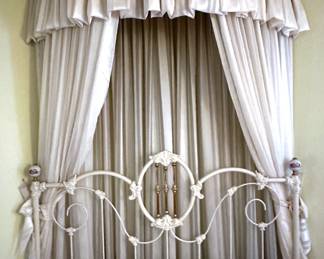 Hand Wrought Brass Queen Bed Headboard With Porclain Finials & Canopy
Lot #: 30