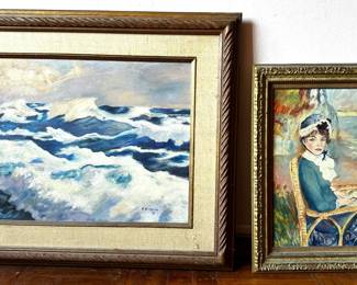 Original Oil Reproduction Of Renoir's Woman Auguste & Original Oil Seascape Signed C. Rindali In Wood Frames
Lot #: 109
