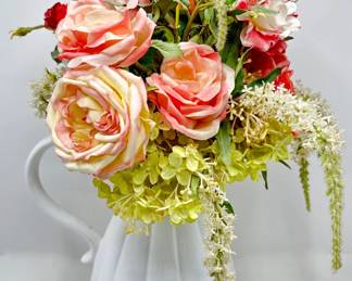 Large Pitcher Vase With Attached Faux Flowers Roses
Lot #: 157