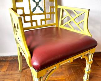 Asian Style Hand Solid Wood Painted Side Chair With Nail Heads & Leather Seat
Lot #: 43