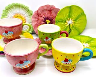 6 Whimsical Dessert Plates & 4 Mugs By Natural Wonders, Tropical Palm, Cupcake Collection By Jay & More
Lot #: 91