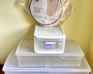 3 Under The Bed Plastic Storage Containers, 1 Plastic Drawer & New Umbra Collapsible Hamper
Lot #: 186