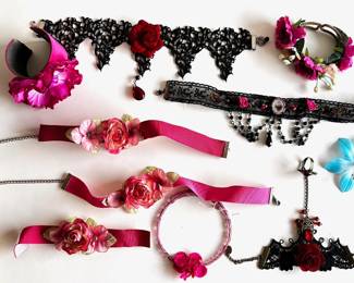 New Fabric Flower Jewelry: 3 Chokers, 4 Bracelets, 1 Hair Clip & 1 Bracelet With Attached Ring
Lot #: 52