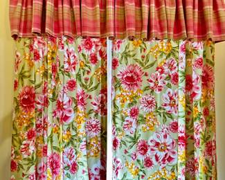 2 Sets Of Floral Curtains With Plaid Valances, Match Bedspread
Lot #: 32