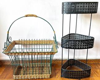Wicker & Metal Magazine Rack & Metal Corner Storage Tower
Lot #: 143